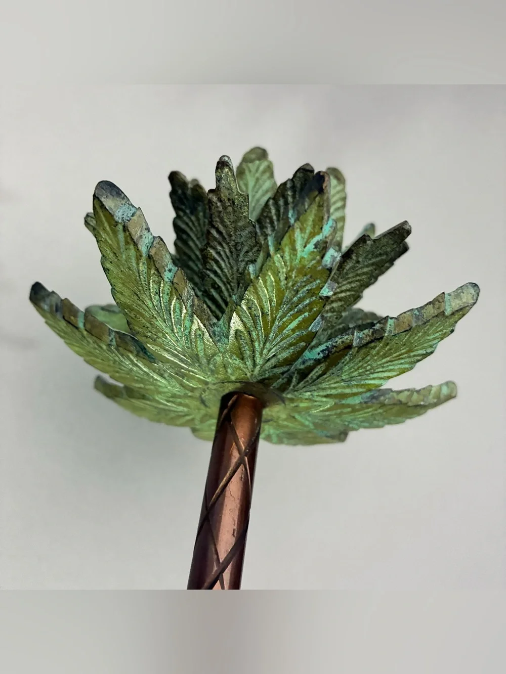 Vintage Metal Palm Tree Candlestick in Green and Bronze Height 16,5”